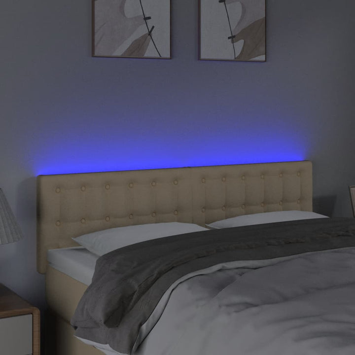 sengegavl med LED-lys 144x5x78/88 cm stof cremefarvet