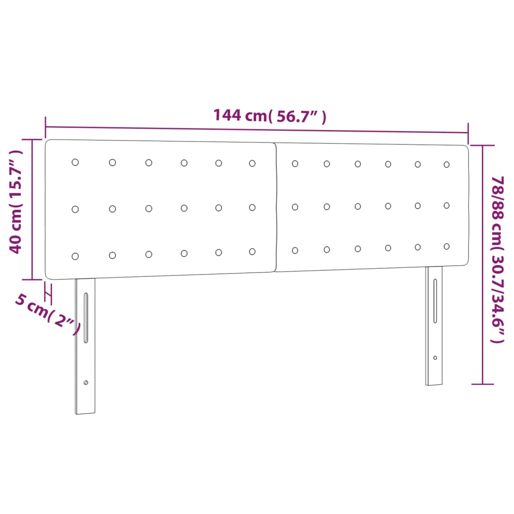 sengegavl med LED-lys 144x5x78/88 cm stof cremefarvet