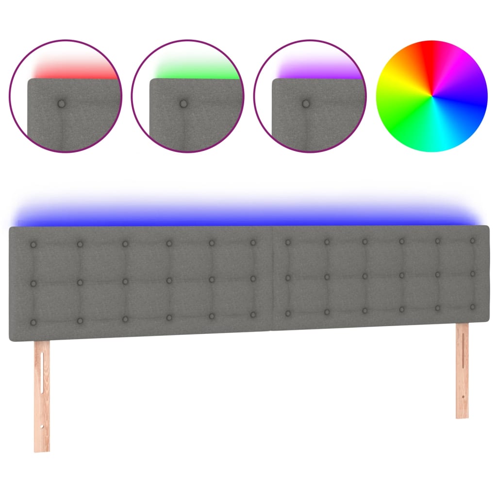 sengegavl med LED-lys 180x5x78/88 cm stof mørkegrå