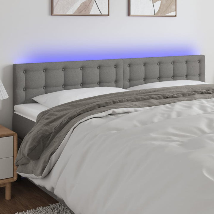 sengegavl med LED-lys 180x5x78/88 cm stof mørkegrå