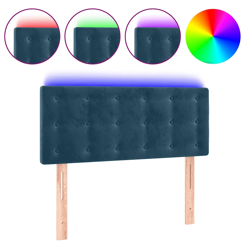 sengegavl med LED-lys 80x5x78/88 cm velour mørkeblå