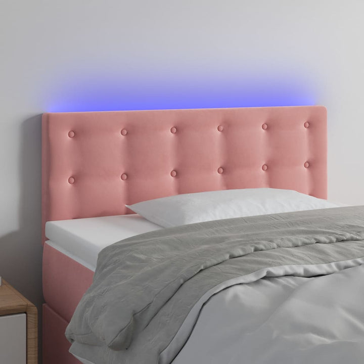 sengegavl med LED-lys 80x5x78/88 cm velour lyserød