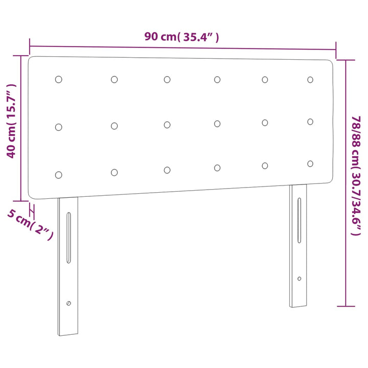 sengegavl med LED-lys 90x5x78/88 cm fløjl lysegrå
