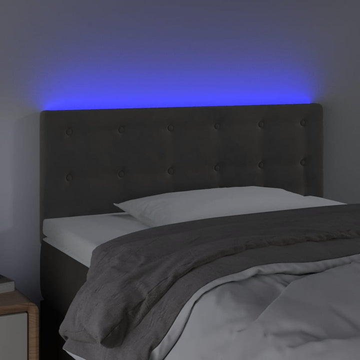 sengegavl med LED-lys 100x5x78/88 cm fløjl mørkegrå