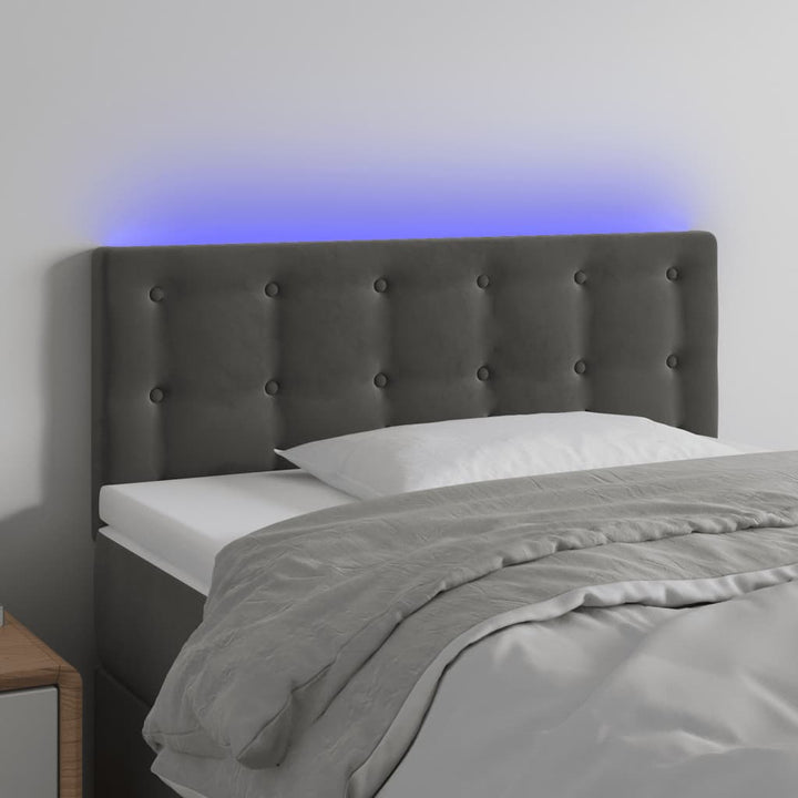 sengegavl med LED-lys 100x5x78/88 cm fløjl mørkegrå