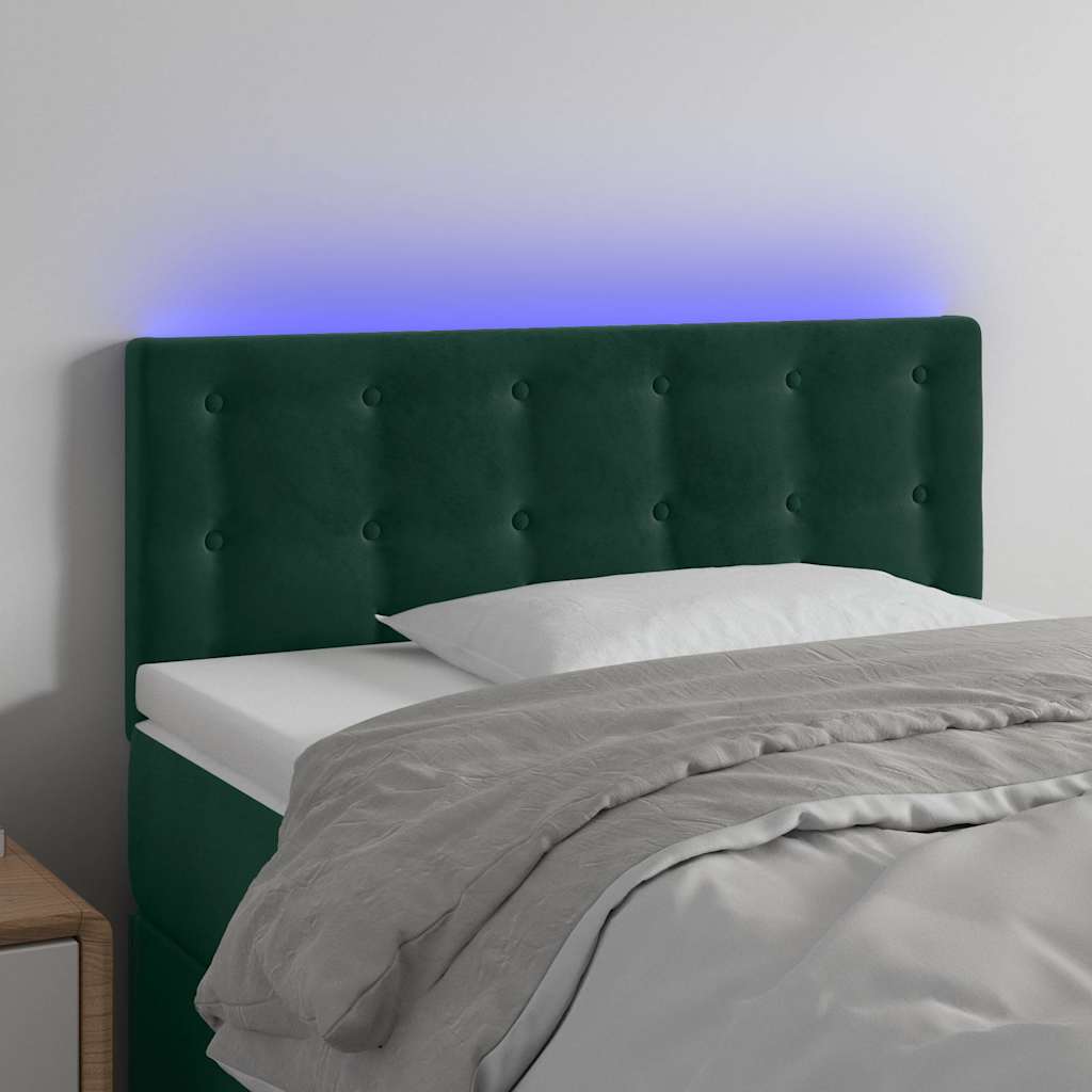 sengegavl med LED-lys 100x5x78/88 cm fløjl mørkegrøn