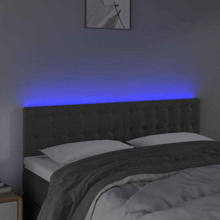 sengegavl med LED-lys 144x5x78/88 cm fløjl mørkegrå