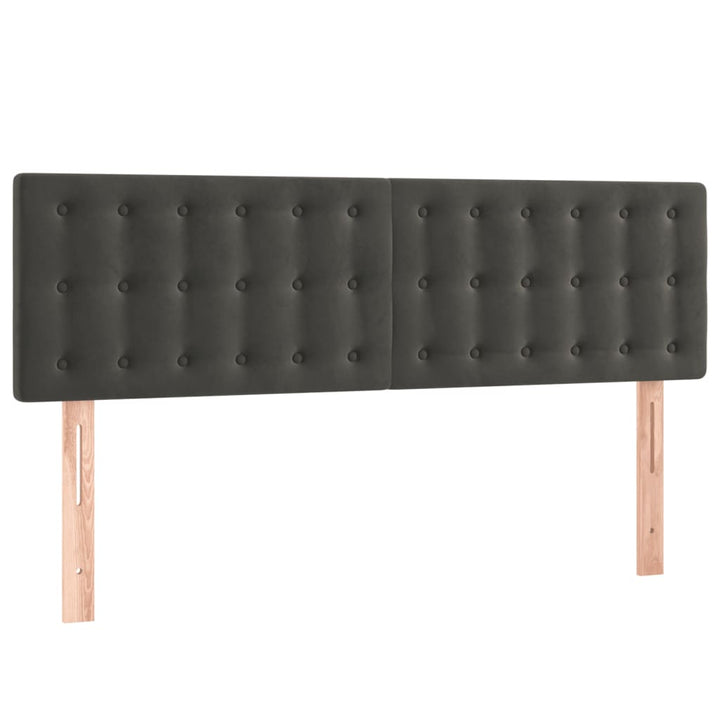 sengegavl med LED-lys 144x5x78/88 cm fløjl mørkegrå