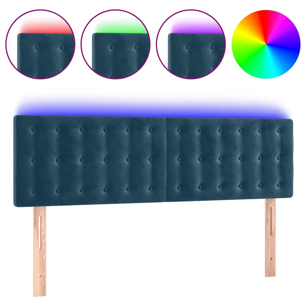 sengegavl med LED-lys 144x5x78/88 cm fløjl mørkeblå