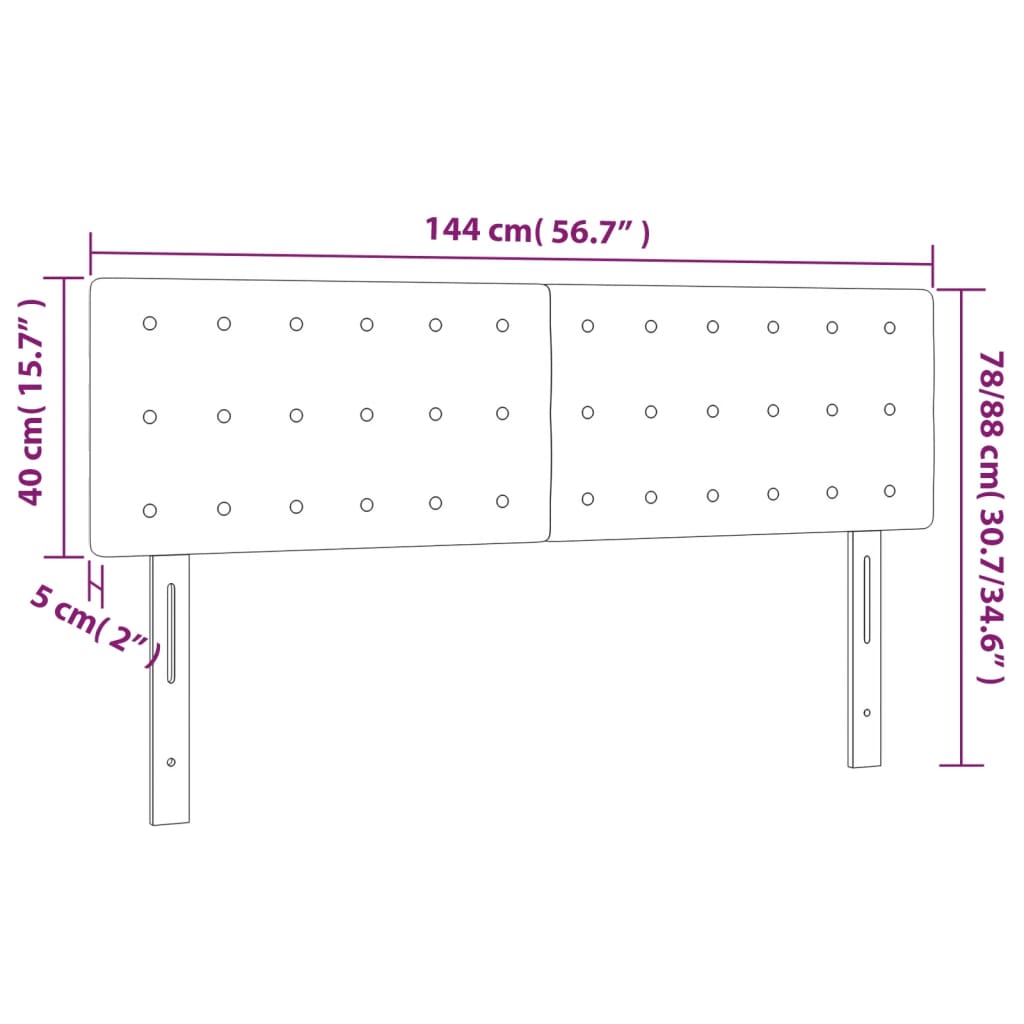 sengegavl med LED-lys 144x5x78/88 cm fløjl lyserød