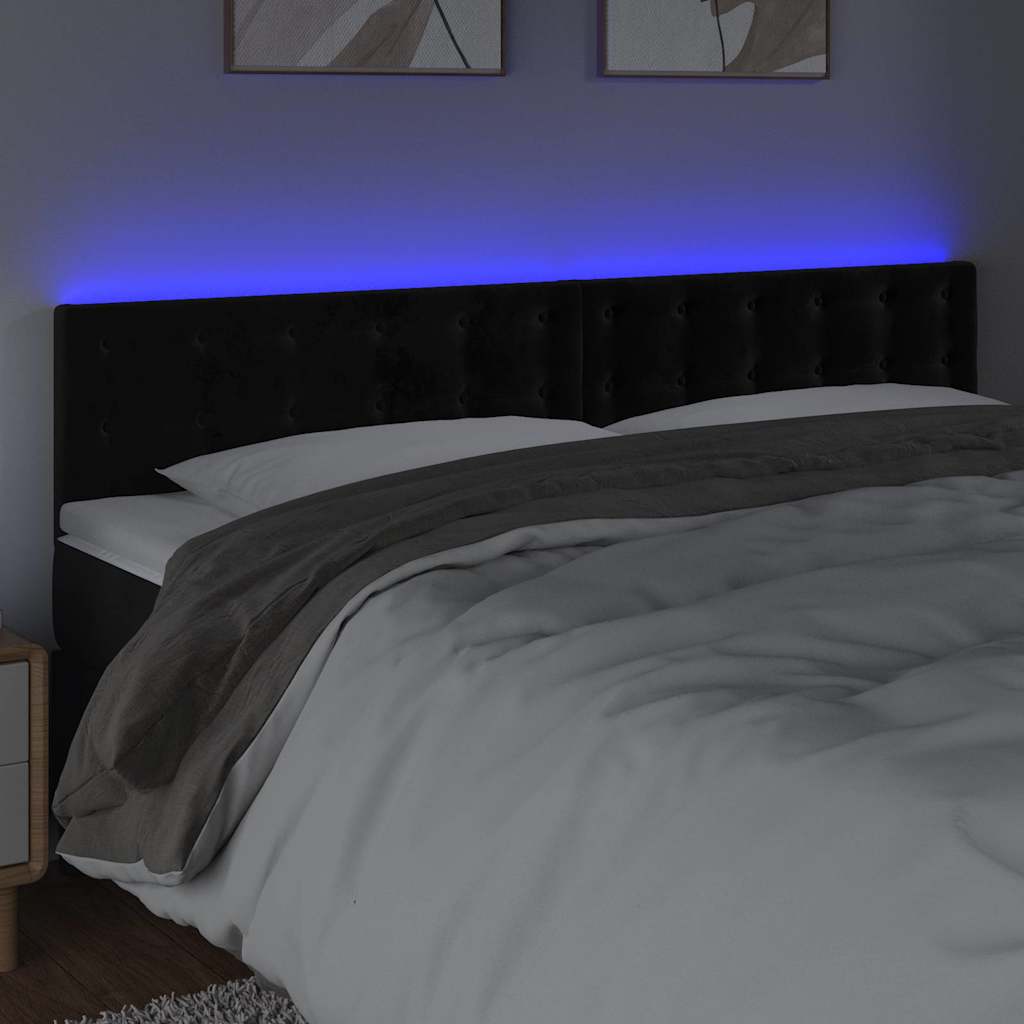 sengegavl med LED-lys 160x5x78/88 cm velour sort