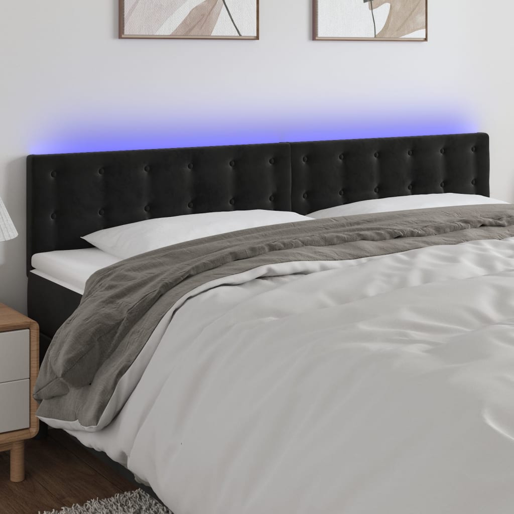 sengegavl med LED-lys 160x5x78/88 cm velour sort