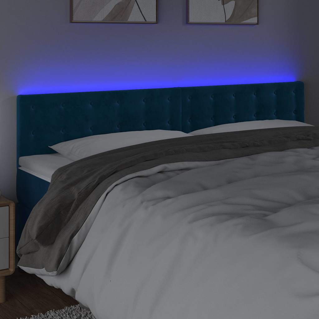 sengegavl med LED-lys 160x5x78/88 cm fløjl mørkeblå