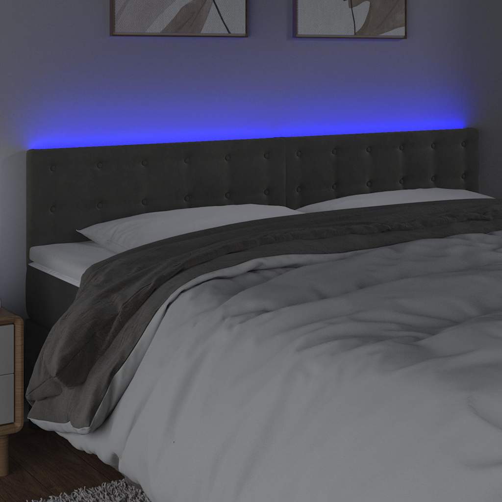 sengegavl med LED-lys 180x5x78/88 cm velour mørkegrå