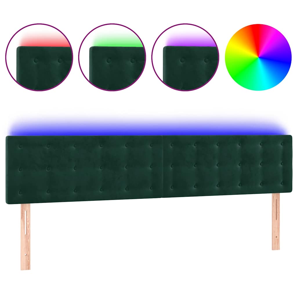 sengegavl med LED-lys 180x5x78/88 cm fløjl mørkegrøn