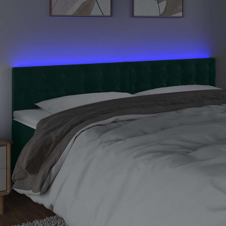 sengegavl med LED-lys 180x5x78/88 cm fløjl mørkegrøn