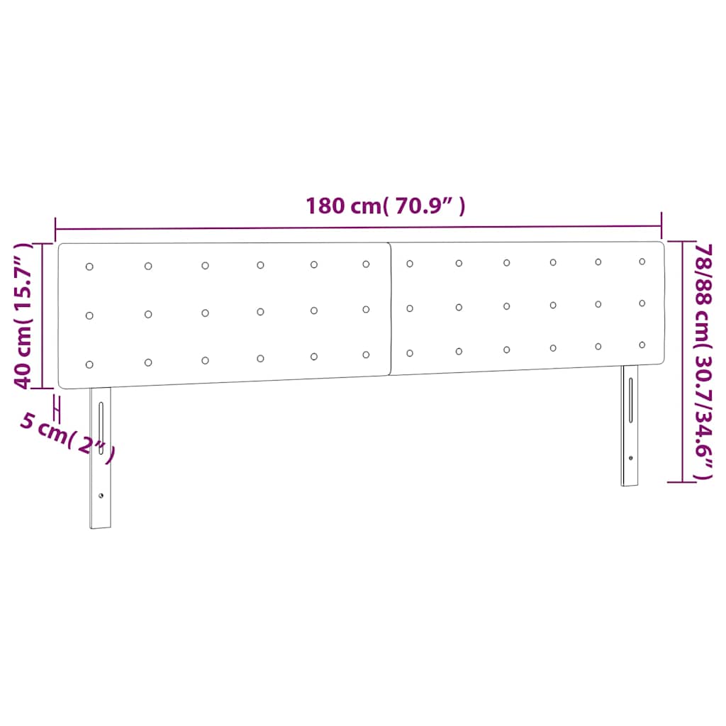 sengegavl med LED-lys 180x5x78/88 cm fløjl mørkeblå