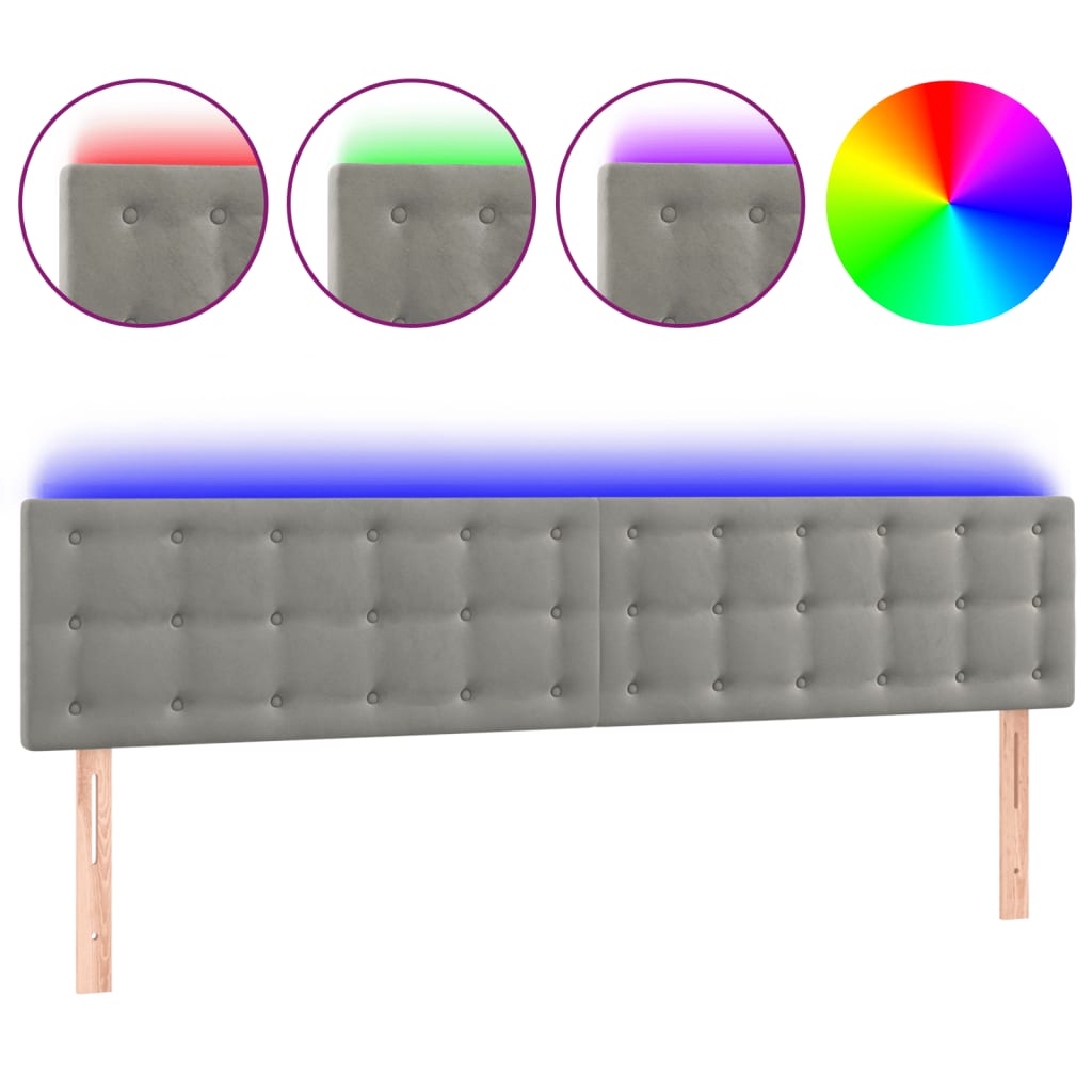 sengegavl med LED-lys 200x5x78/88 cm fløjl lysegrå