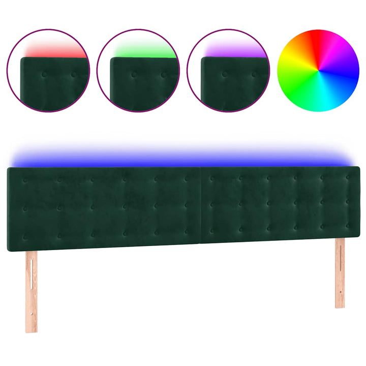 sengegavl med LED-lys 200x5x78/88 cm fløjl mørkegrøn