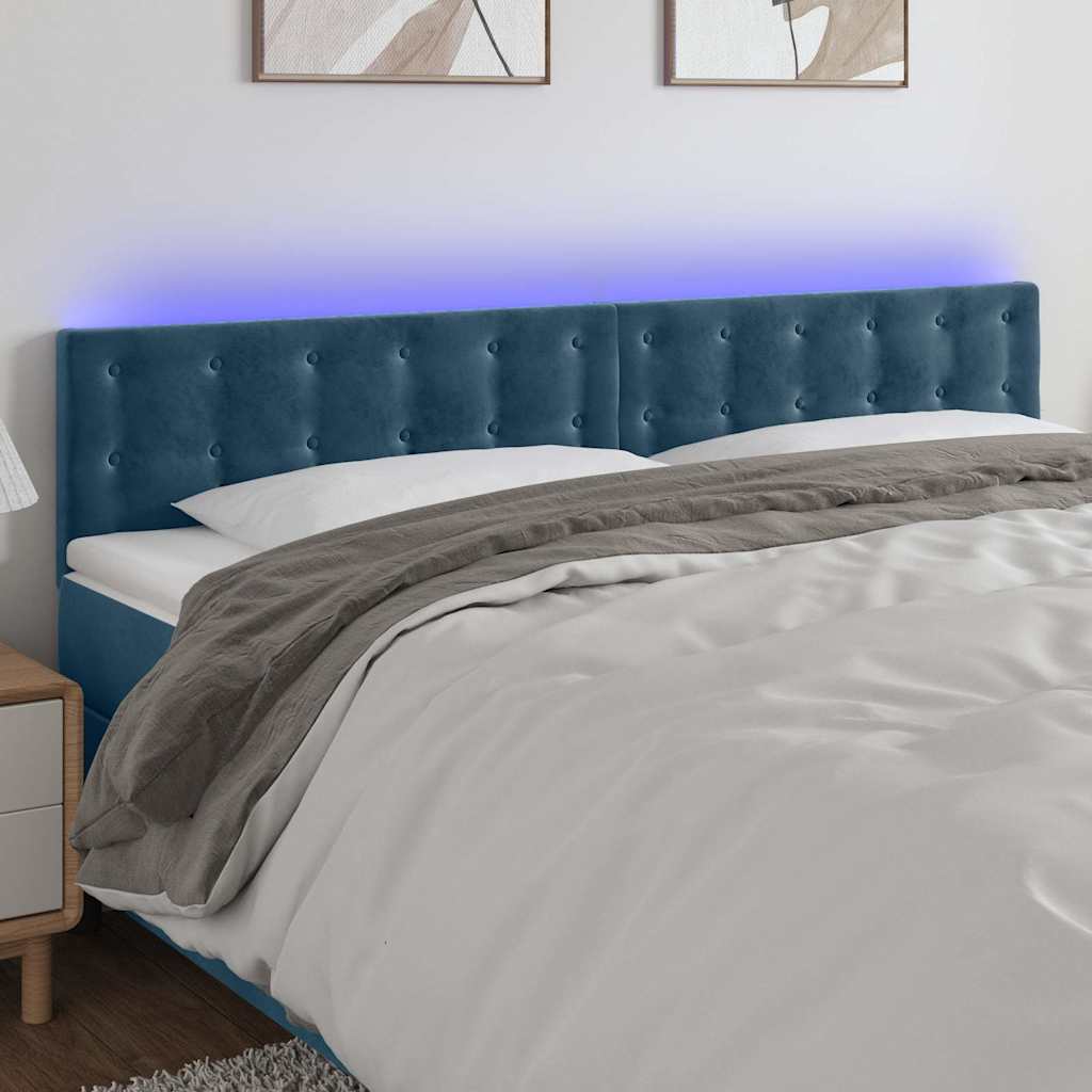 sengegavl med LED-lys 200x5x78/88 cm fløjl mørkeblå