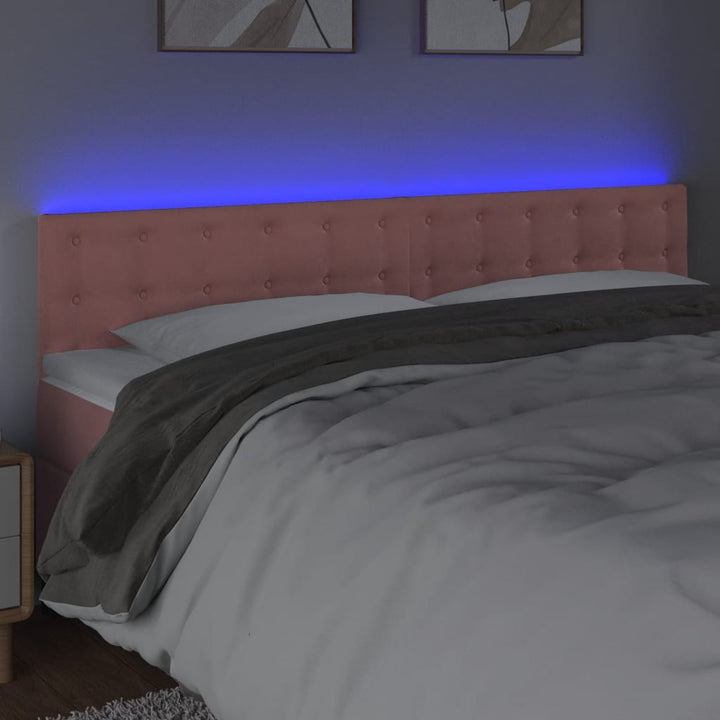 sengegavl med LED-lys 200x5x78/88 cm velour lyserød