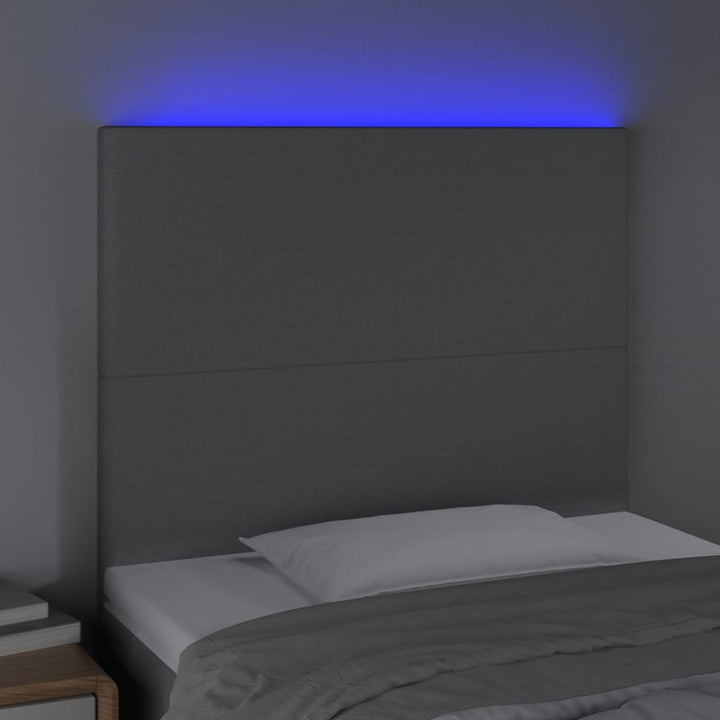 sengegavl med LED-lys 80x5x118/128 cm stof lysegrå