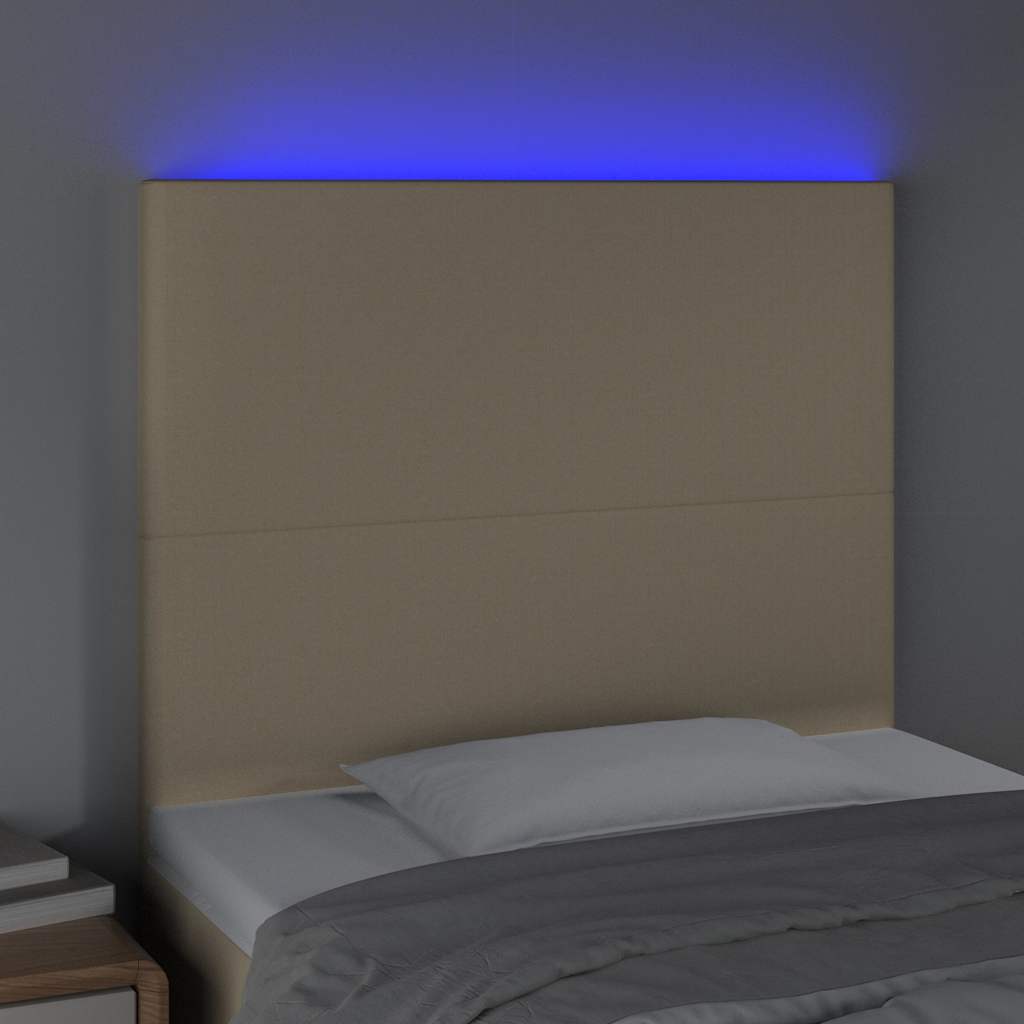 sengegavl med LED-lys 90x5x118/128 cm stof cremefarvet