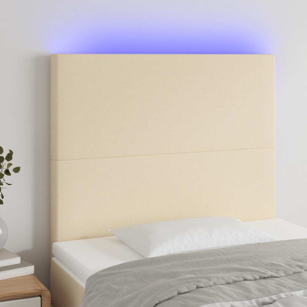 sengegavl med LED-lys 90x5x118/128 cm stof cremefarvet