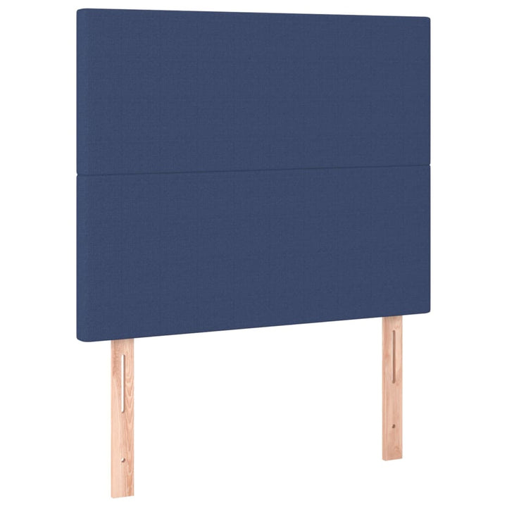 sengegavl med LED-lys 90x5x118/128 cm stof blå