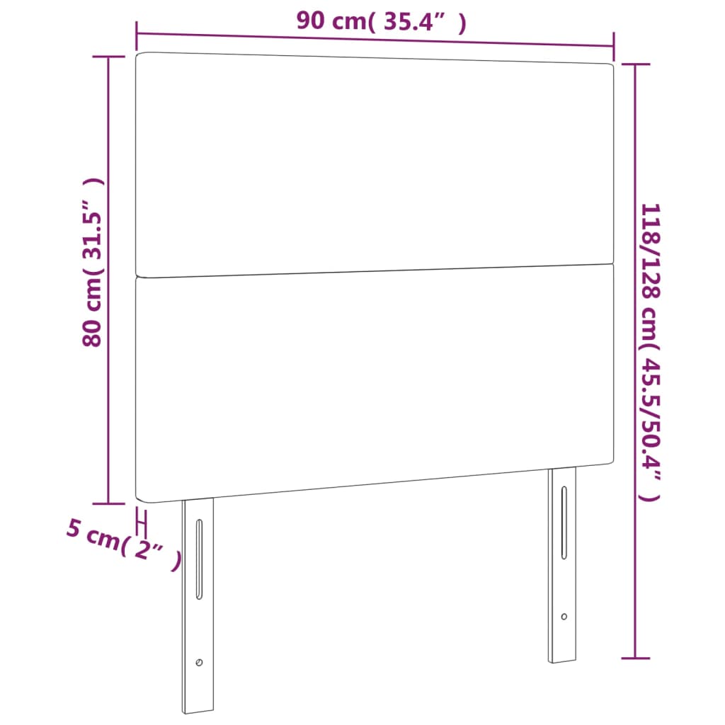 sengegavl med LED-lys 90x5x118/128 cm stof blå