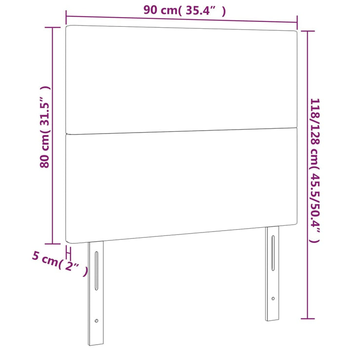 sengegavl med LED-lys 90x5x118/128 cm stof blå