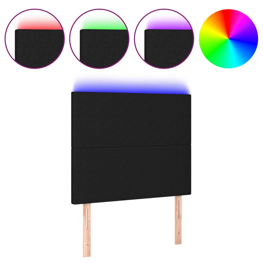 sengegavl med LED-lys 100x5x118/128 cm stof sort