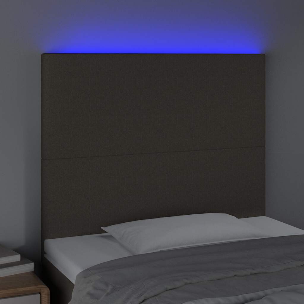 sengegavl med LED-lys 100x5x118/128 cm stof gråbrun