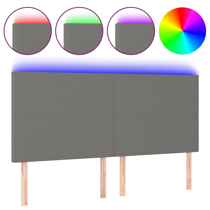 sengegavl med LED-lys 180x5x118/128 cm stof mørkegrå