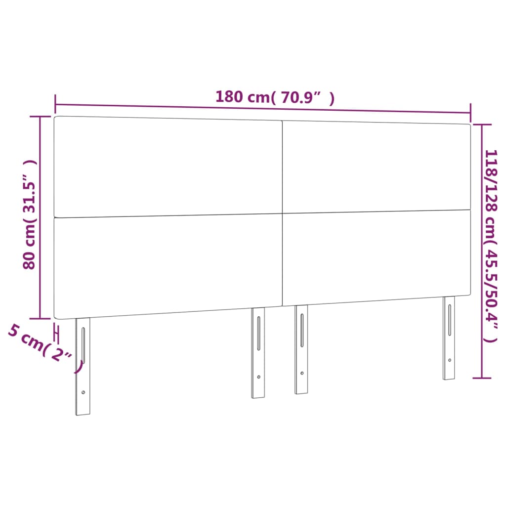 sengegavl med LED-lys 180x5x118/128 cm stof mørkebrun