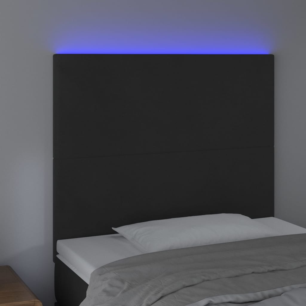 sengegavl med LED-lys 80x5x118/128 cm fløjl sort