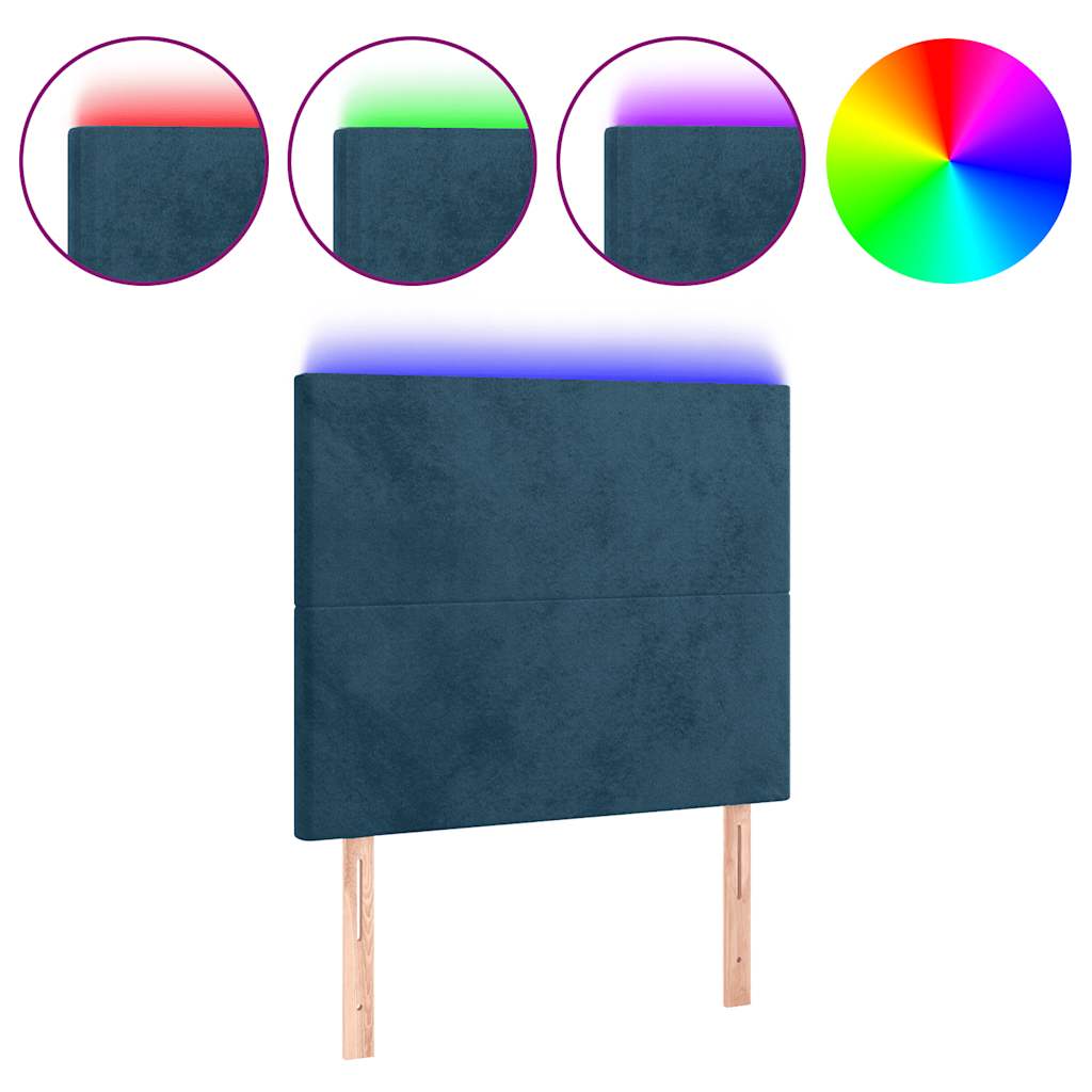 sengegavl med LED-lys 80x5x118/128 cm fløjl mørkeblå