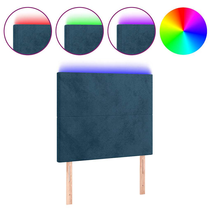 sengegavl med LED-lys 80x5x118/128 cm fløjl mørkeblå