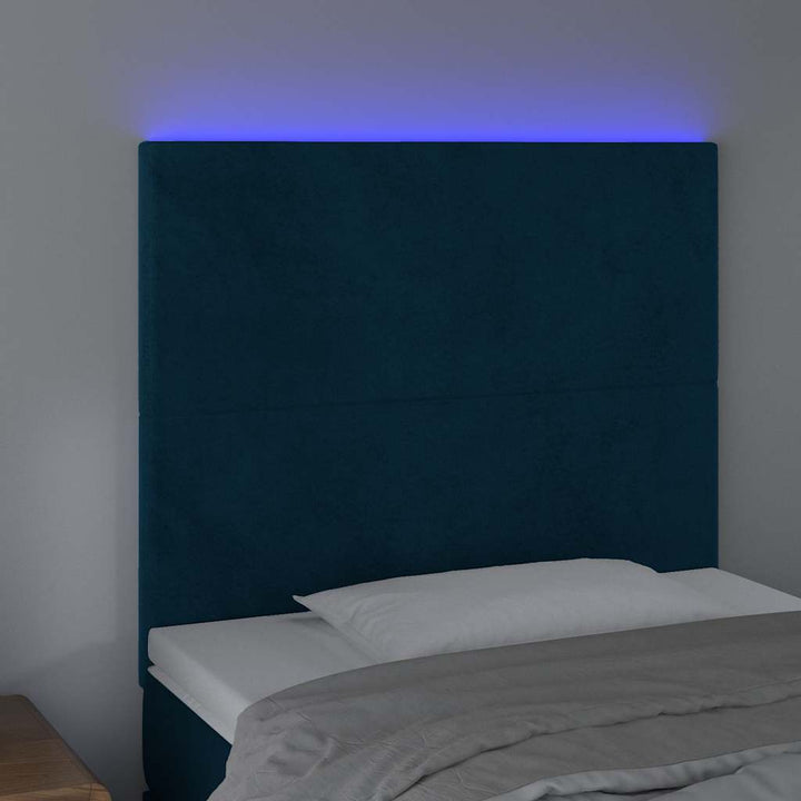 sengegavl med LED-lys 80x5x118/128 cm fløjl mørkeblå