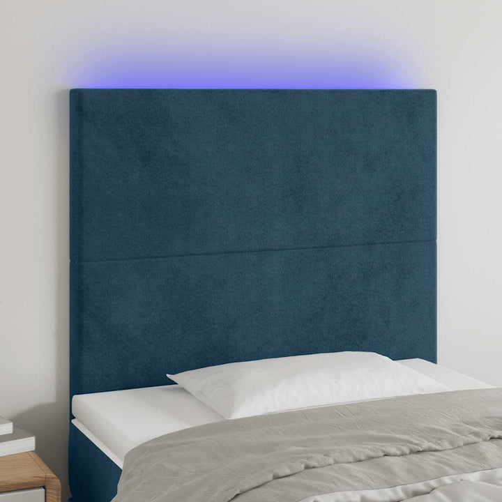 sengegavl med LED-lys 80x5x118/128 cm fløjl mørkeblå