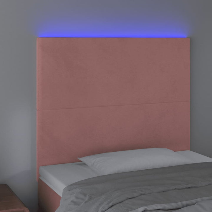 sengegavl med LED-lys 90x5x118/128 cm fløjl lyserød
