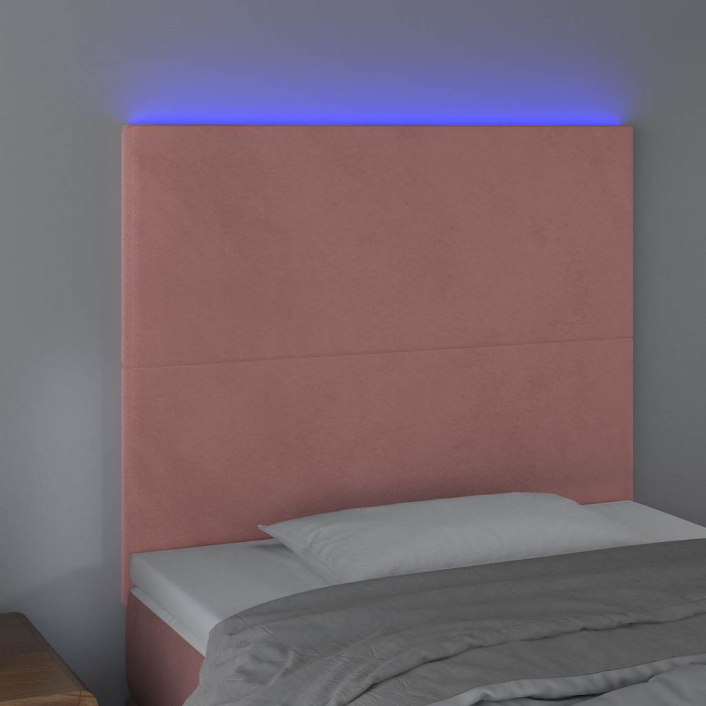 sengegavl med LED-lys 100x5x118/128 cm fløjl lyserød