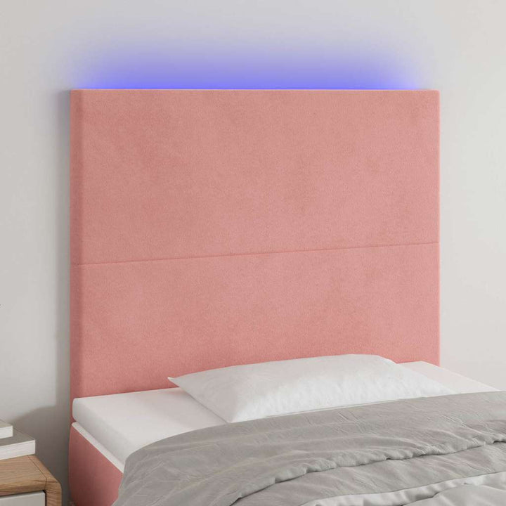 sengegavl med LED-lys 100x5x118/128 cm fløjl lyserød