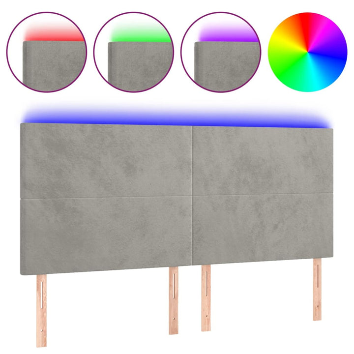 sengegavl med LED-lys 160x5x118/128 cm fløjl lysegrå