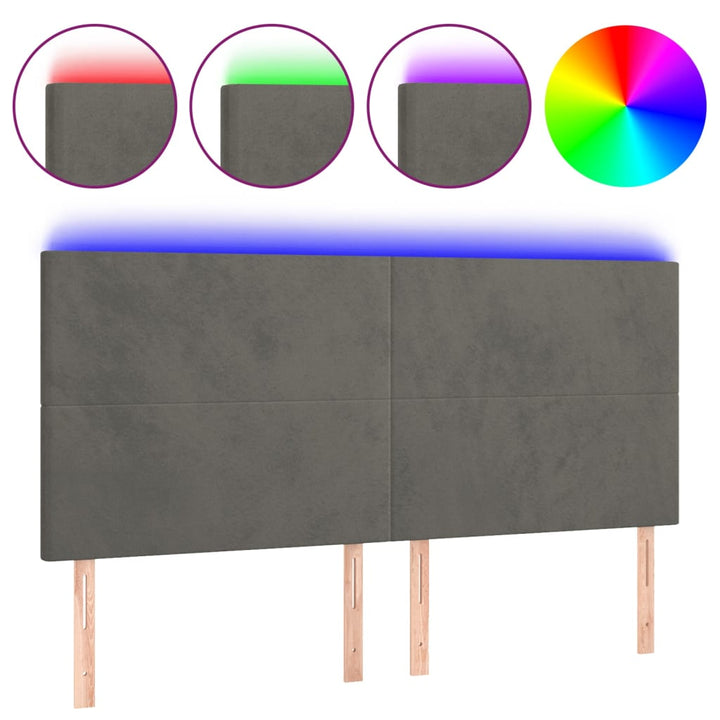 sengegavl med LED-lys 160x5x118/128 cm fløjl mørkegrå