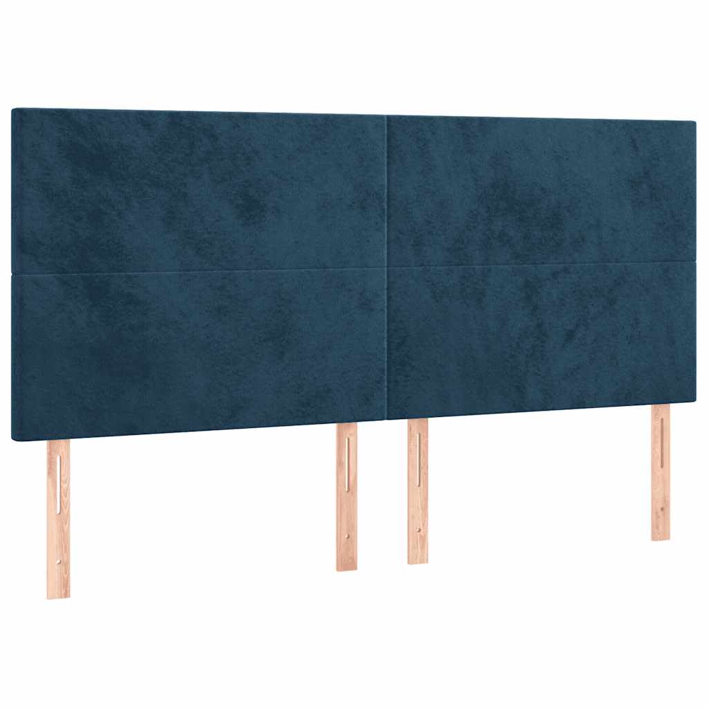 sengegavl med LED-lys 160x5x118/128 cm fløjl mørkeblå