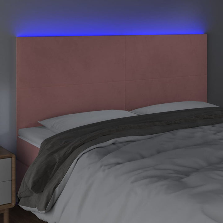 sengegavl med LED-lys 180x5x118/128 cm fløjl lyserød