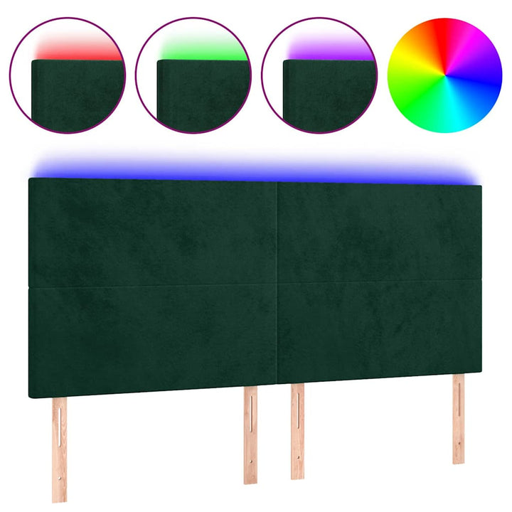 sengegavl med LED-lys 200x5x118/128 cm fløjl mørkegrøn