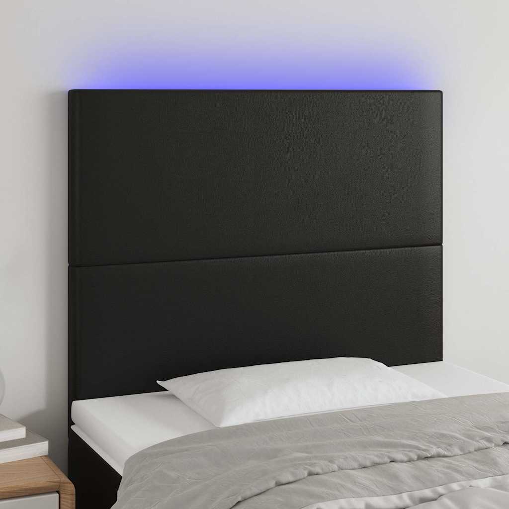 sengegavl med LED-lys 80x5x118/128 cm kunstlæder sort