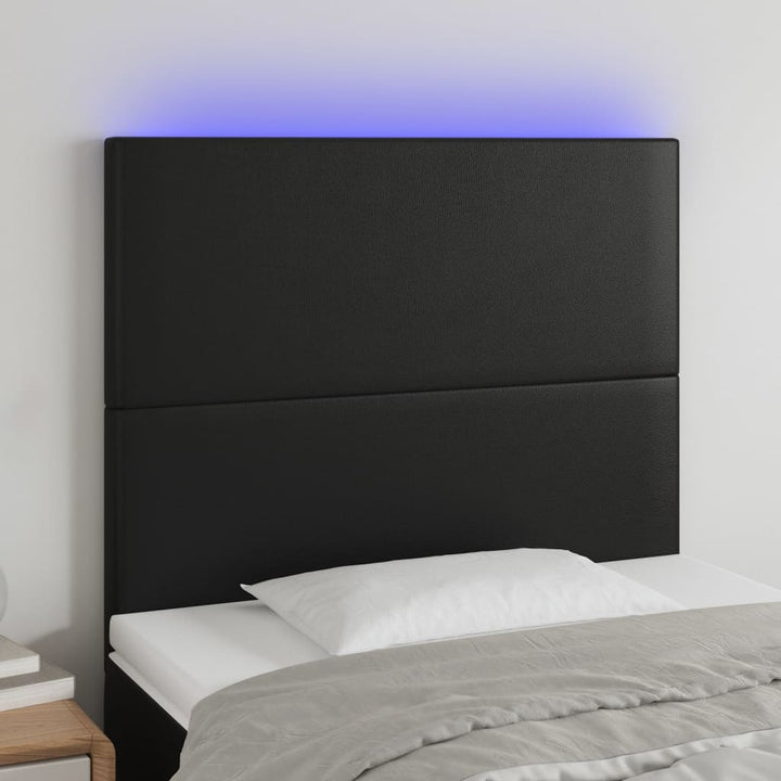 sengegavl med LED-lys 80x5x118/128 cm kunstlæder sort